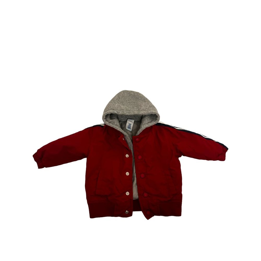 Old Navy Baby Grey Hooded Red Windbreaker Jacket Size 6-12 Months